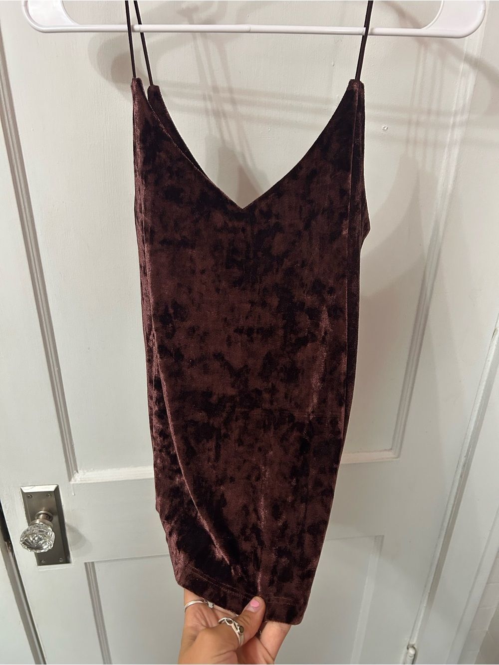 Maurices Crushed Velvet V-Neck Camisole - Dark Brown - Picture 2 of 5